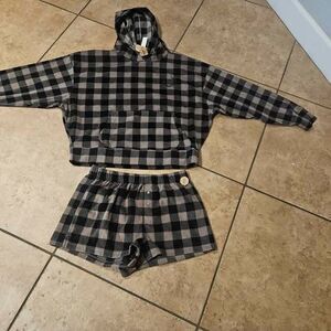 Victoria Secret Pink Black Checkered Pajama 2 Piece Set New With Tags Lounge Set